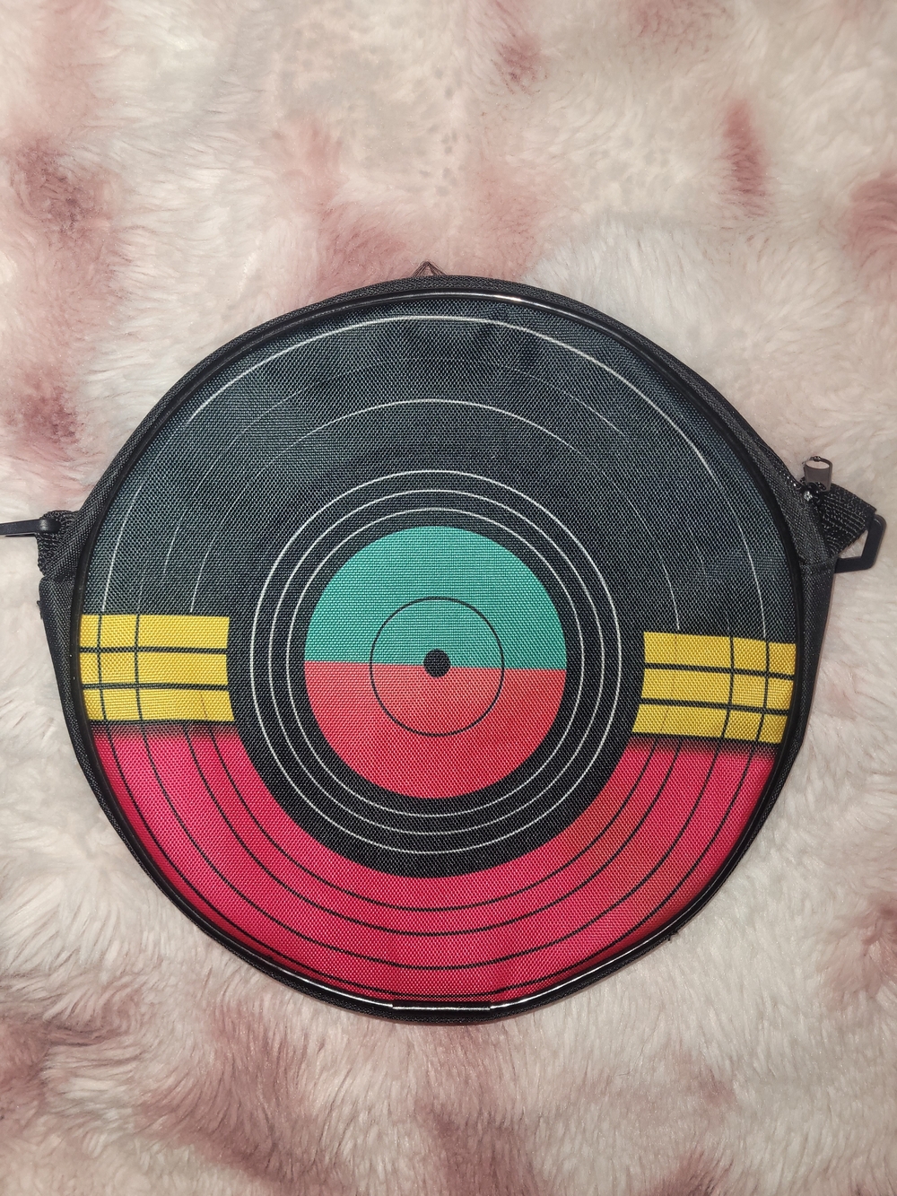 Retro Multicolor Vinyl Record Crossbody Bag - Black, Pink, Teal